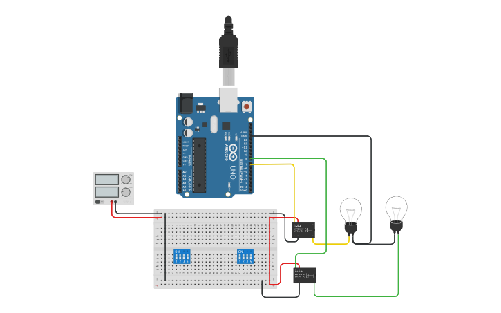 Circuit design Three relays | Tinkercad