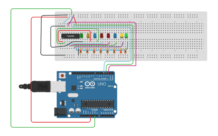 Circuit design Shift Register - Tinkercad