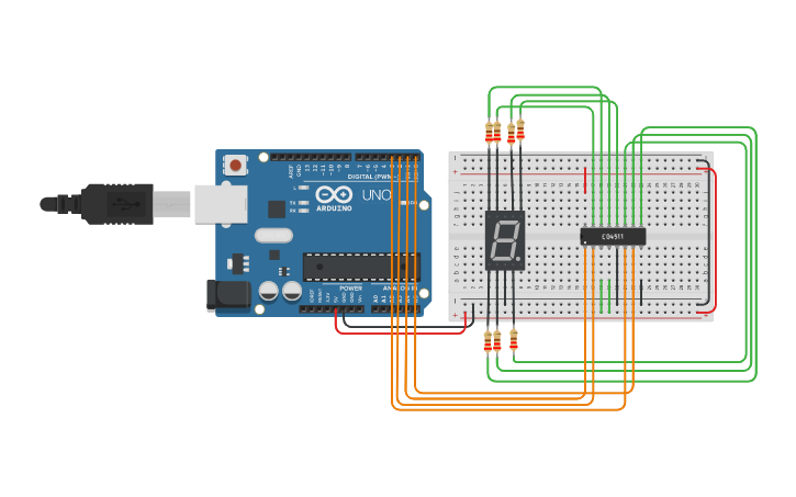 Circuit design 7 segment - Tinkercad