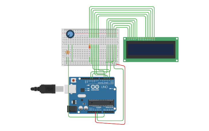 Arduino Exercice Circuit design Arduino - Exercice 3 - LDR + LCD - Tinkercad