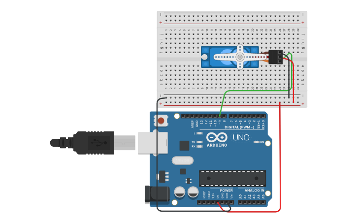 Circuit design Ejercicio: Movimiento del Servomotor - Tinkercad