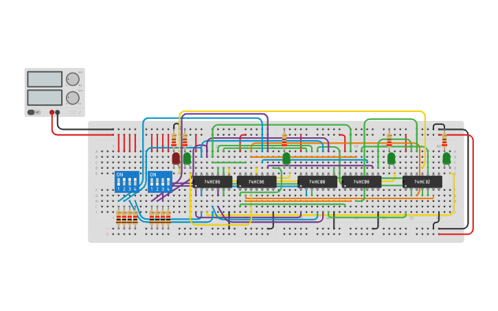 Circuit design Full Adder 4 bits - Tinkercad