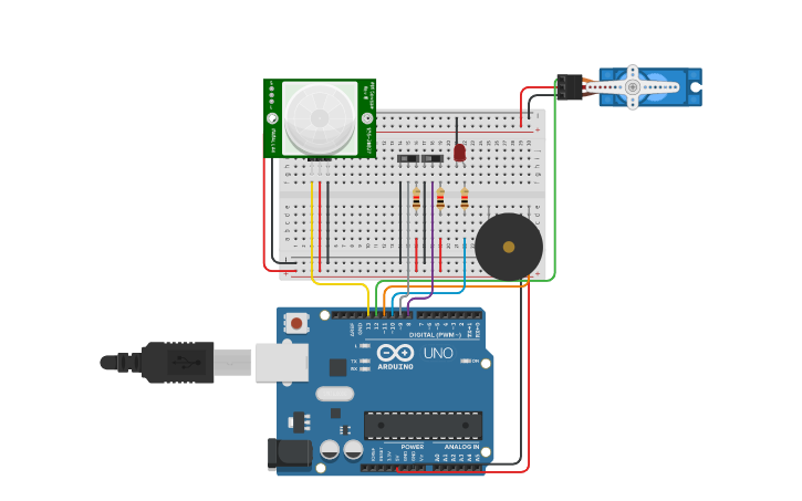Circuit design Activity 6 - PIR Sensor y Servomotor - Tinkercad