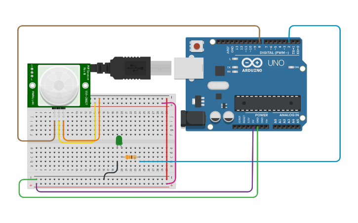 Circuit design PIR Hc-sr501 - Tinkercad