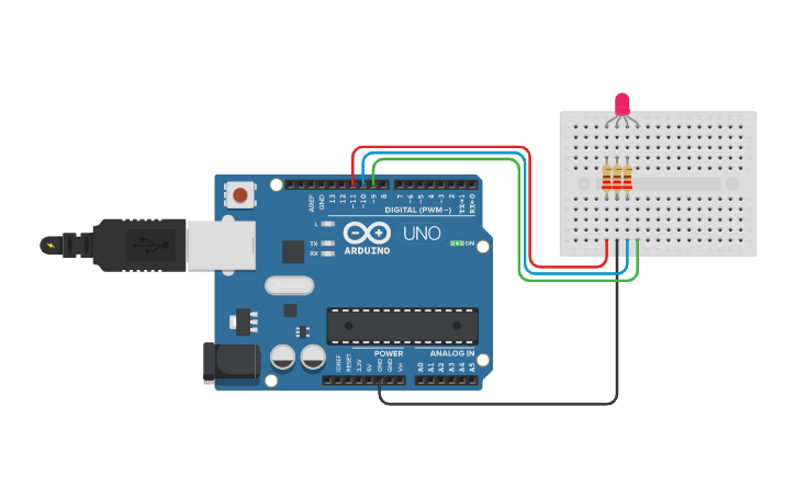 Circuit design LED RGB | Tinkercad