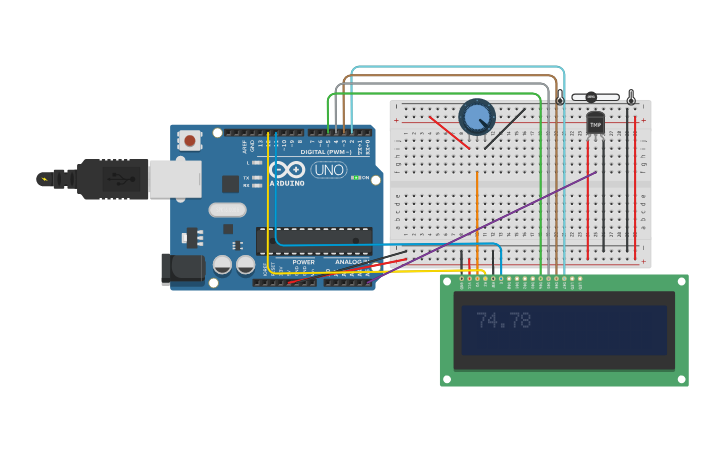 Circuit design lcd termometro | Tinkercad