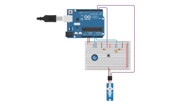 Circuit design Servo motor - POT & LDR assignment | Tinkercad
