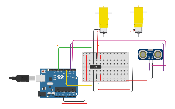 Circuit design carrinho com sensor ultrassonico - Tinkercad