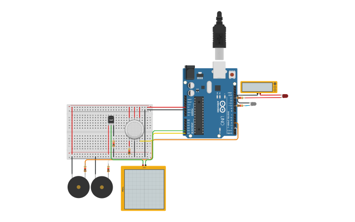 Circuit design Fire and Smoke Alarm System | Tinkercad