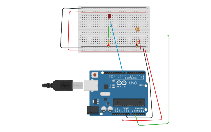 Circuit design Control a led light using Photoresistor sensor | Tinkercad