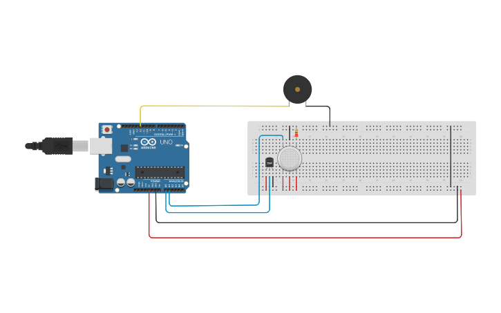Circuit design Fire alarm system - Tinkercad