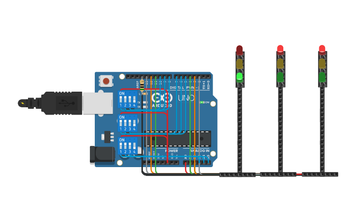 Circuit design TRAFFIC LIGHTS - Tinkercad