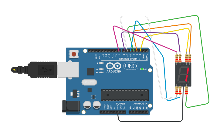 Circuit design display 7 segmentos - Tinkercad