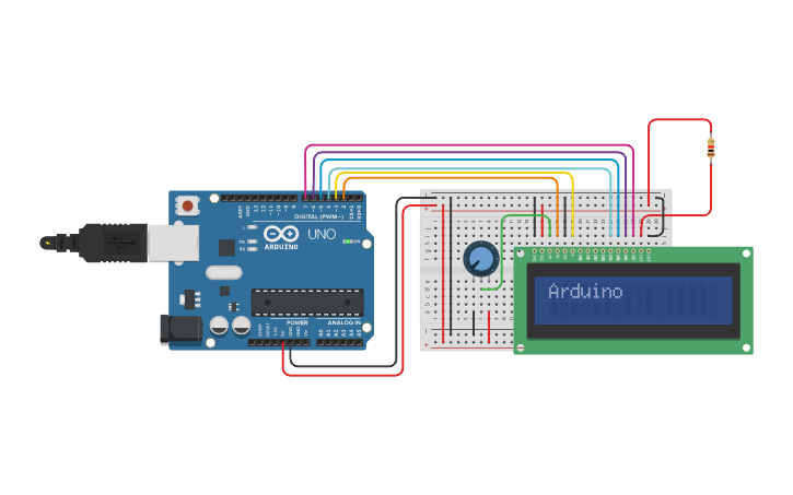 Circuit design 16x2 LCD with Arduino - Tinkercad