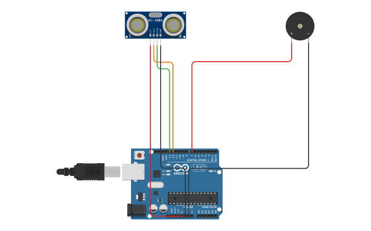 Circuit design Praktikum 5 Ultrasonic Sensor | Tinkercad