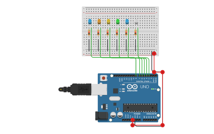 Circuit design LED RGB | Tinkercad