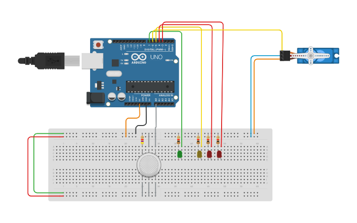 Circuit design Smoke Detection Using Gas Sensor With Servo Motor ...