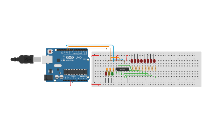 Circuit design Arduino e 74595 / matriz - Tinkercad
