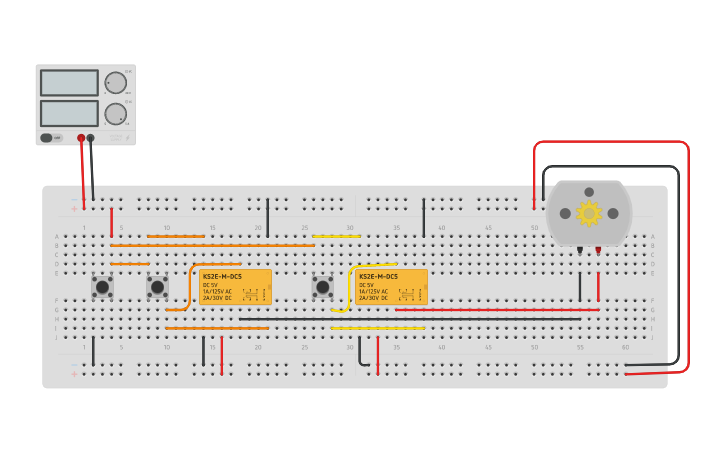 Circuit design Forward-Reverse-Stop of a motor - Tinkercad