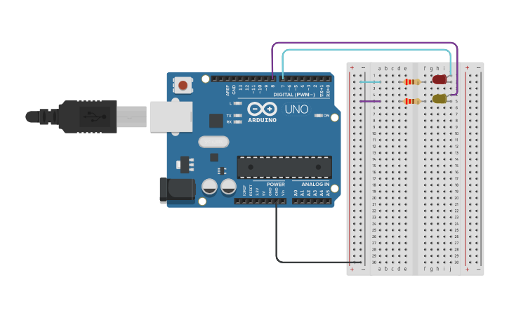 Circuit design 4. Arduino dos Led | Tinkercad