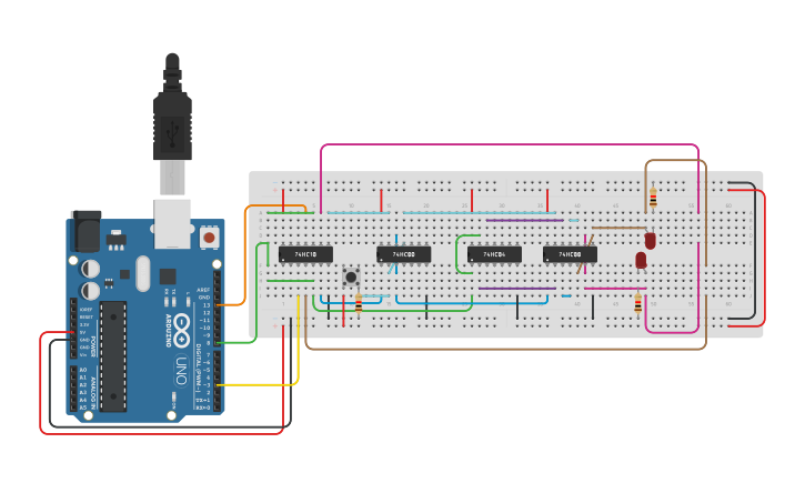 Circuit design Lab5_PartB_MasterSlaveJK_Arduino | Tinkercad