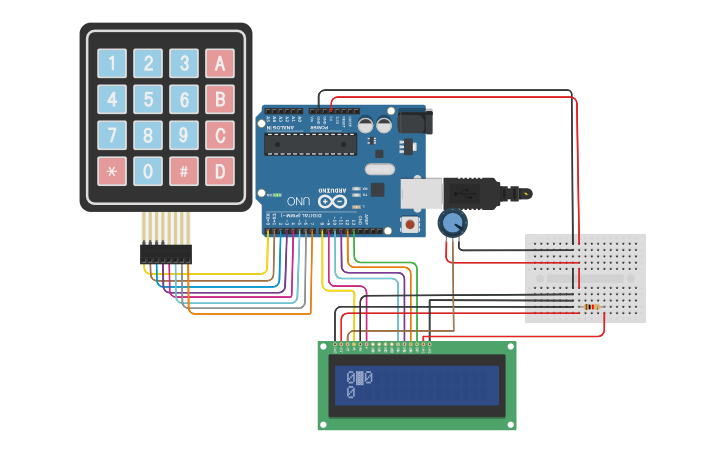 Circuit design Keypad and LCD Based Calculator - Tinkercad