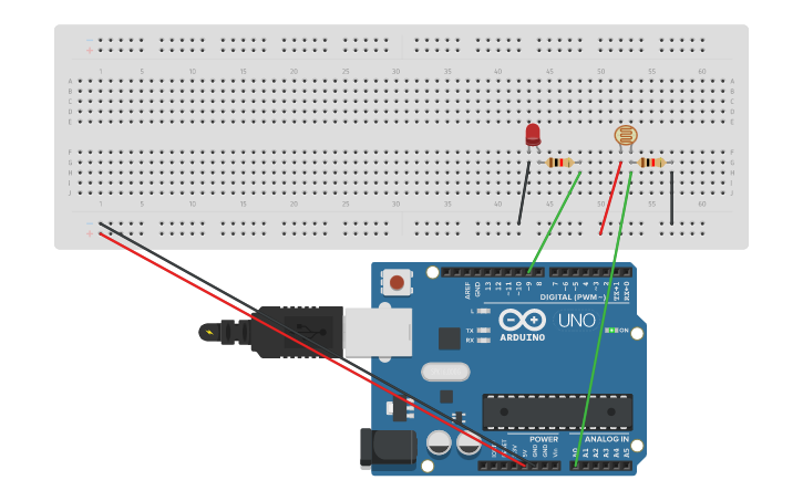 Circuit design Photocell Blink Rate | Tinkercad