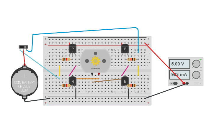Circuit design H Bridge Circuit using Transistor | tinkercad | Motor ...