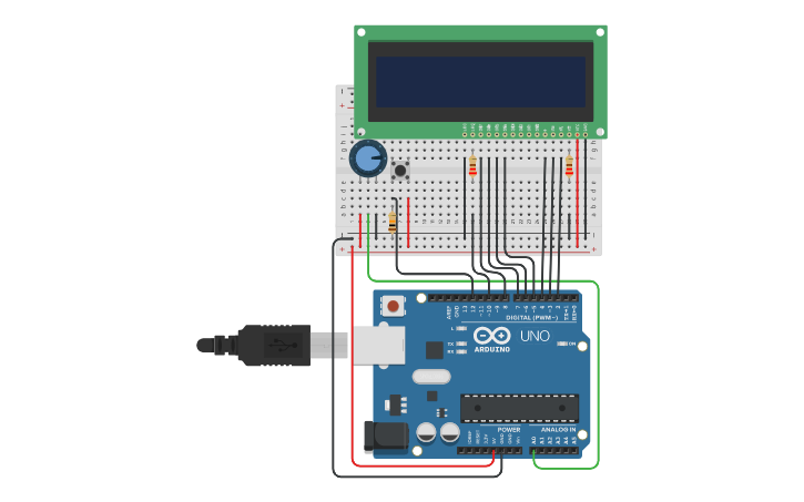 Circuit design Arduino + LCD - Tinkercad
