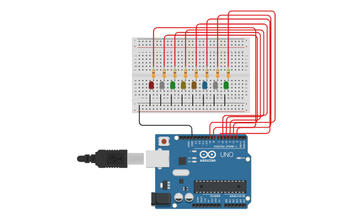 Circuit design taller arduino Byte con c++ - Tinkercad