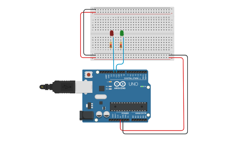 Circuit design two led blink | Tinkercad