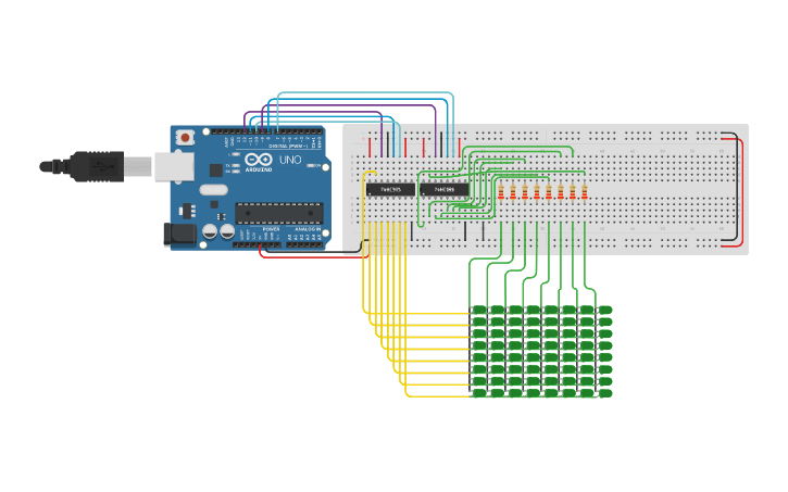 Circuit design 8x8 Matrix LED with 2 Shift Registers - Tinkercad