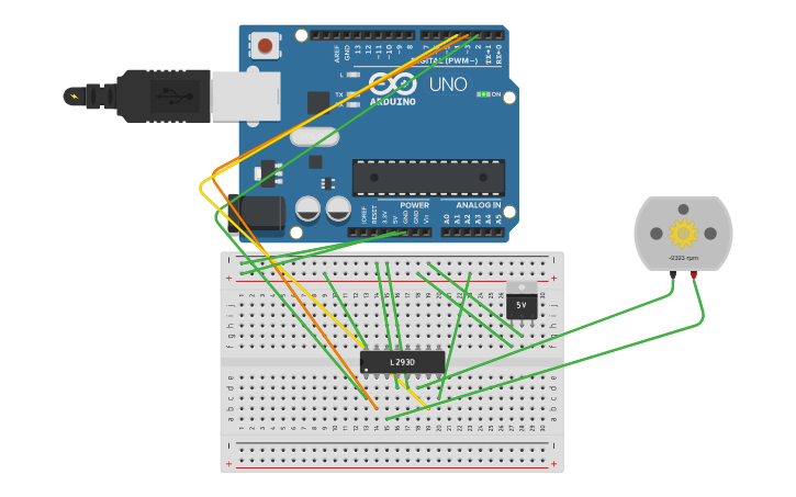 Circuit design DC motor using IC and regulator | Tinkercad