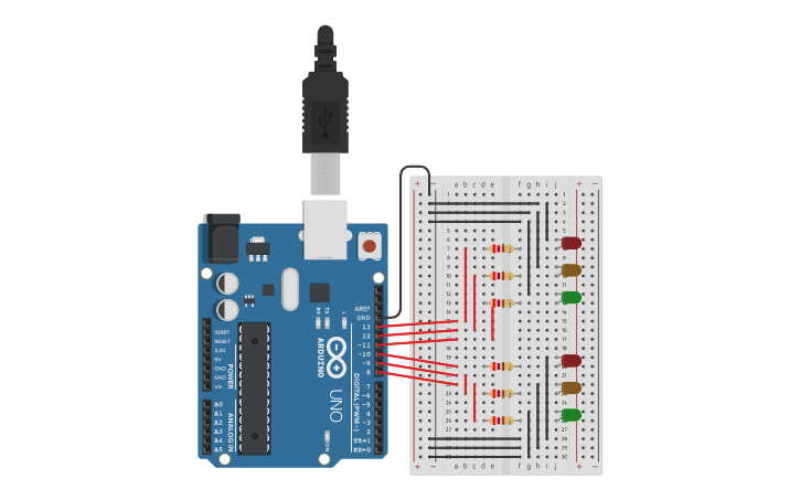 Circuit design Simpel_verkeerslicht - Tinkercad