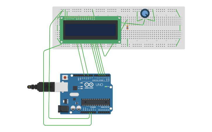 Circuit design Arduino LCD 16x2 treno | Tinkercad