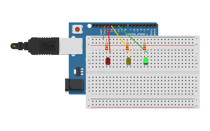 Circuit design Arduino LEDs - Tinkercad
