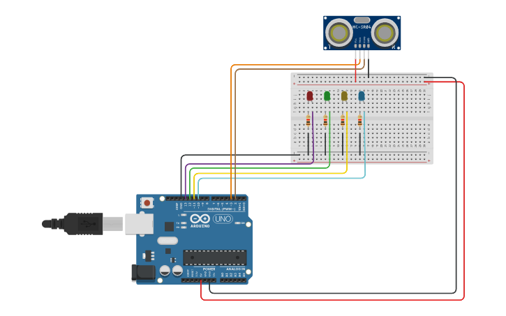 Circuit design Sensor de distancia. - Tinkercad