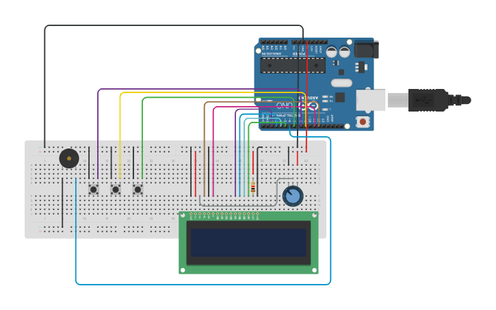 Circuit design LCD and sound - Tinkercad