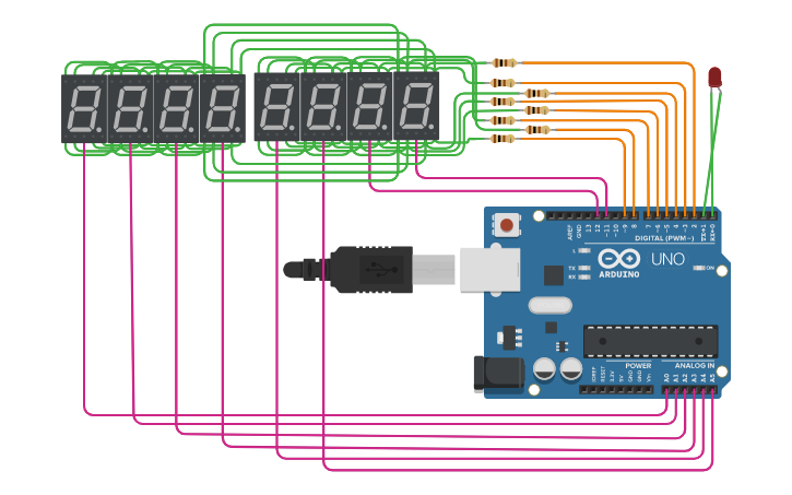 Circuit design flow 8-Digit Seven Segment Display Arduino | Tinkercad