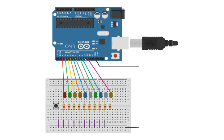 Circuit design Circuito de 10 leds en arduino | Tinkercad