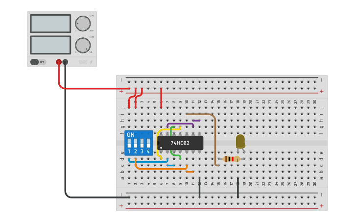Circuit design Porta NAND utilizando NOR(7402) - Tinkercad