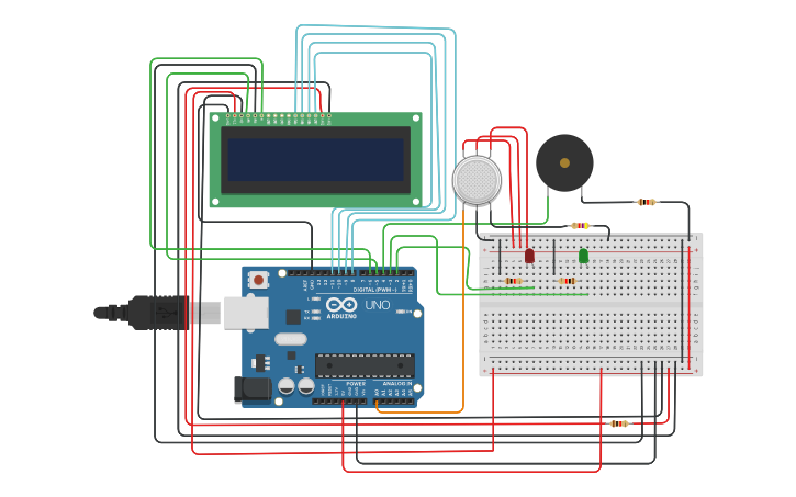 Circuit design Gas Detection System - Tinkercad