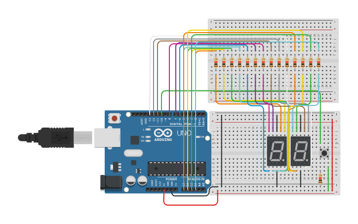 Circuit design Dva indicatora - Tinkercad