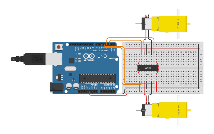 Circuit design puente h motores | Tinkercad