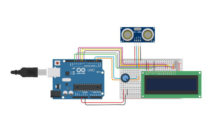 Circuit design Ultrasonic Sensor - Tinkercad