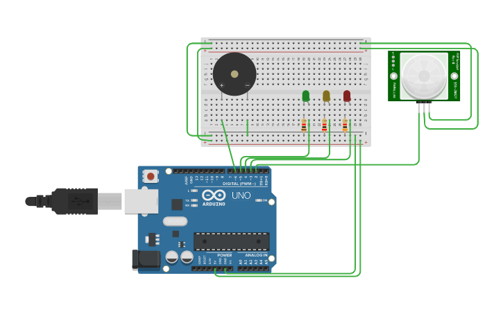 Circuit design ARDUINO sensor pir - Tinkercad