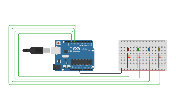 Circuit design Gestire 4 Led - Tinkercad