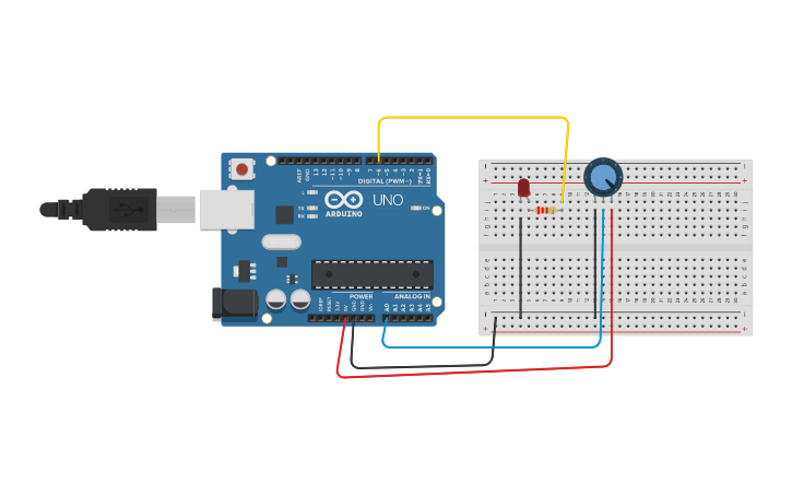 Circuit design led y potenciometro - Tinkercad