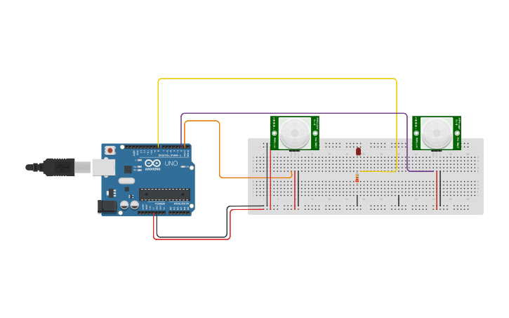 Circuit design motion detecting alarm with people counter | Tinkercad