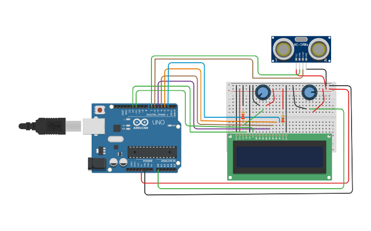 Circuit design Pantalla LCD, potenciómetro - Tinkercad